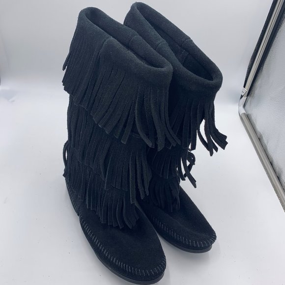 Minnetonka Shoes - Minnetonka Black Double Fringe Suede Boots